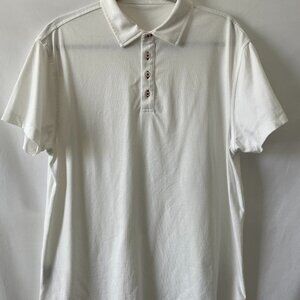Jal Mens White Short Sleeve Collared Comforty Polo Shirt Size Large